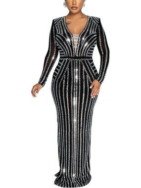 Sparkly Rhinestone Sequin Dress for Women - Sexy Birthday & New Year Party